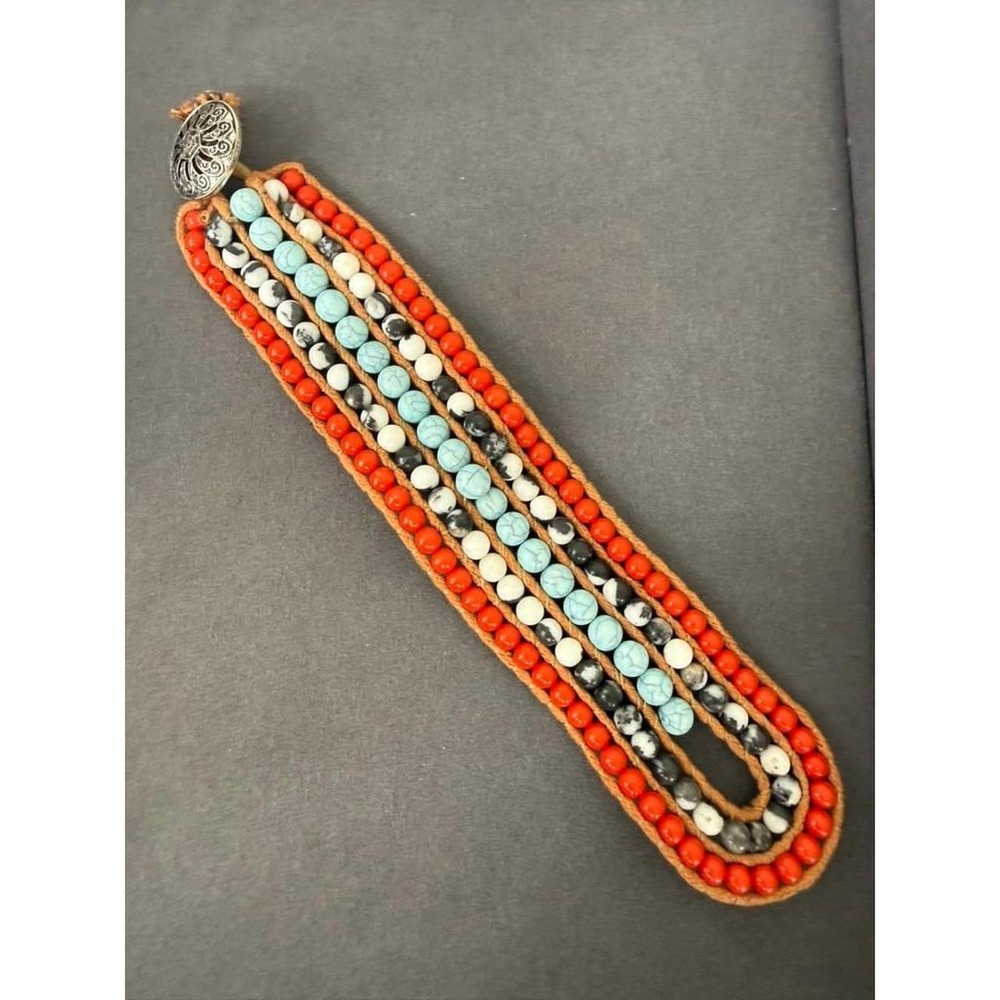 Boho Multi-Strand Beaded Wrap Bracelet Turquoise Stone Southwestern Tribal